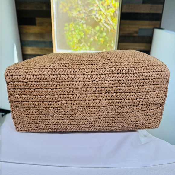 Coach Woven Straw Tote in Tan with Black Logo - Picture 5 of 6